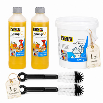Zestaw Mama Margaret – 2x #mama106 OrangiO 500 ml + #mama107 NoTouch WC Foam + 2x szczoteczka Magic Brush 360 | PONAD 18% OSZCZĘDNOŚCI + DARMOWA WYSYŁKA